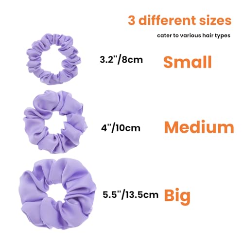 3 Pieces Satin Scrunchies Set for Hair No Crease Elastic Hair Ties for Women and Girls (Purple) - color: Purple