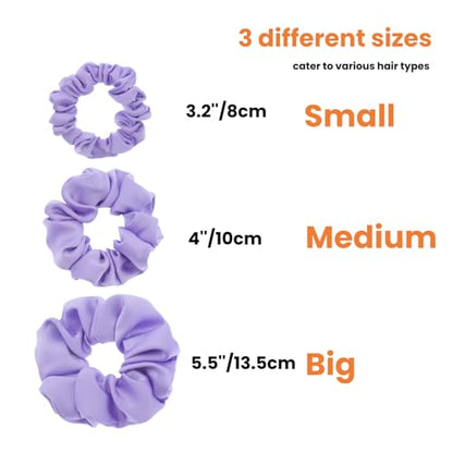 3 Pieces Satin Scrunchies Set for Hair No Crease Elastic Hair Ties for Women and Girls (Purple) - color: Purple