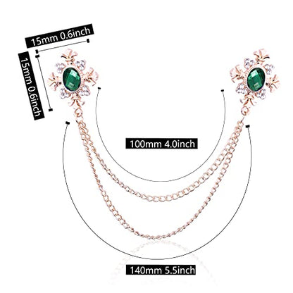 Anmpab Cross Crystal Tassel Chain Brooch Gold Silver Tassel Collar Pins Broochs Rhinestone Lapel Pin for Men Women Suit Accessories - color: Green