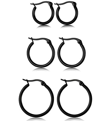 Jstyle Stainless Steel Hoop Earrings for Women Hypoallergenic Hoops Stack | Earrings for Sensitive Ears, Secure Click Clasps, Silver/Gold/Rose Gold, 10mm 15mm 20mm Small Medium Large Loop Earrings Set - size: 12 millimeters