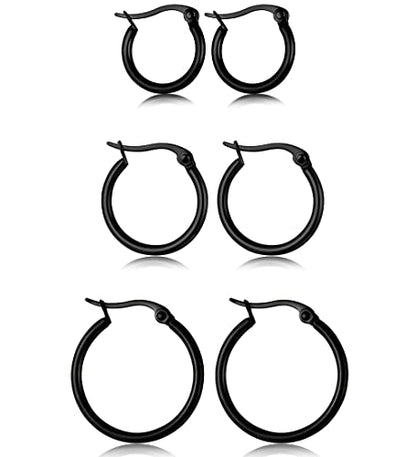 Jstyle Stainless Steel Hoop Earrings for Women Hypoallergenic Hoops Stack | Earrings for Sensitive Ears, Secure Click Clasps, Silver/Gold/Rose Gold, 10mm 15mm 20mm Small Medium Large Loop Earrings Set - size: 12 millimeters