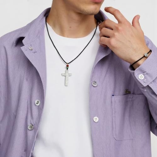 Natural Jade Cross Necklace for Men/Women Green Stone Healing Cross Pendant Necklace Christian Religious Spirit Jewelry Gift - color: B