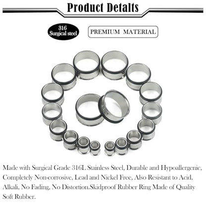 12G-25mm Single Flare Gauges Tunnels Plugs Stretching Set Kit 316L Surgical Steel Gauges Tunnle Plug for Ears 12G 10G 8G 6G 4G 2G 0G 00G 12mm 14mm 16mm 18mm 20mm 22mm 25mm - color: Silver Tone, size: 6G(4.0mm)-18mm