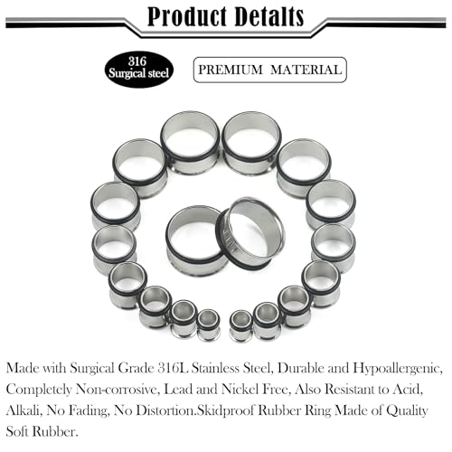 12G-25mm Single Flare Gauges Tunnels Plugs Stretching Set Kit 316L Surgical Steel Gauges Tunnle Plug for Ears 12G 10G 8G 6G 4G 2G 0G 00G 12mm 14mm 16mm 18mm 20mm 22mm 25mm - color: Silver Tone, size: 6G(4.0mm)-18mm