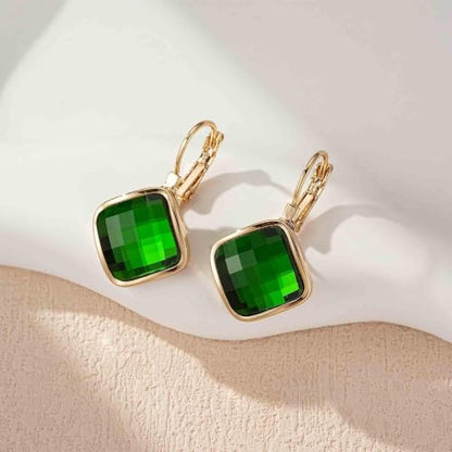 Austrian Crystal Square Leverback Drop Earrings for Women | Classic Square-Cut Crystal,14K Gold-Plated,Leverback for Easy Secure Wear,Gift Box Included,For Day and Evening Events - color: Emerald