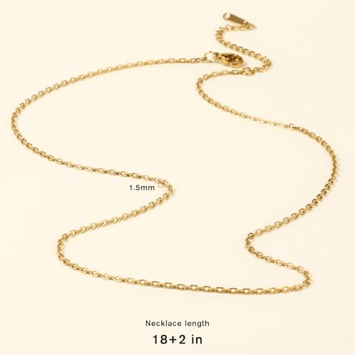 24PCS 18K Gold Plated Rolo Cable Chain Necklace Bulk for Jewelry Making | 1.5mm 18 inch Finished Stainless Steel Oval Cable Link Chains for Necklace DIY Craft - color: 1.5mm Gold Color