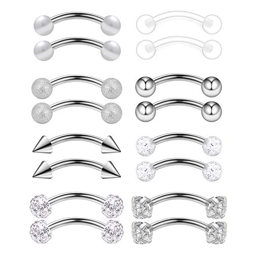 10-16PCS 16G Surgical Steel Eyebrow Ear Navel Belly Lip Ring Body Piercing Jewelry - style: 16PCS - 8mm