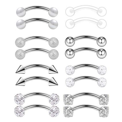 10-16PCS 16G Surgical Steel Eyebrow Ear Navel Belly Lip Ring Body Piercing Jewelry - style: 16PCS - 8mm