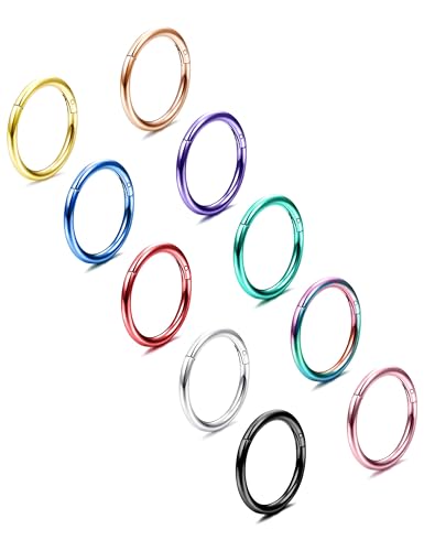 Besteel 10PCS Septum Nose Rings Hoops for Women Men - 16G 18G 316L Surgical Stainless Steel Hinged Clicker Lip Helix Rook Tragus Daith Conch Piercing Jewelry Cartilage Sleeper Earrings Set 8/10/12MM - style: 10 PCS - 16G 8MM