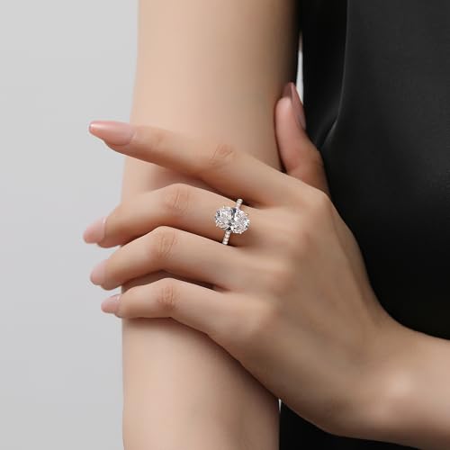 925 Silver Oval Engagement Ring,Travel Promise Ring For Women | Tarnish-Resistant Thick 14K Gold Plating, Premium 5A Cubic Zirconia, Hidden Halo Setting, Elongated Solitaire Design - color: Yellow Gold