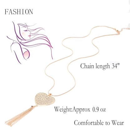 MOLOCH Long Necklaces For Woman Disk Circle Pendant Necklaces Tassel Fringe Necklace Set Statement Pendant - color: Heart-shaped-gold