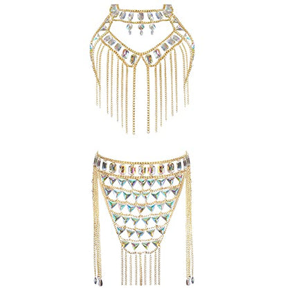 Women's Sexy Suit Body Chain - color: Gold Color-A- Body Chain Suit-3