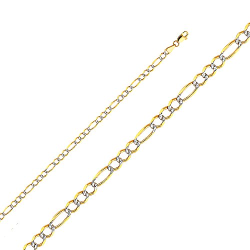 14k Gold Open 3+1 Solid Figaro Pave Chain Link - size: Length 7.5 Inches (Bracelet), style: 14k 3.9mm (Pave 2-Tone)