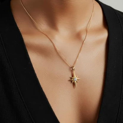 HOPE LOVE SHINE Women's New Beginnings Necklace - 14k Gold Plated Sterling Silver, Healing & Recovery Gift, Adjustable 16+2" Chain - color: STERLING SILVER, style: f. NORTH STAR