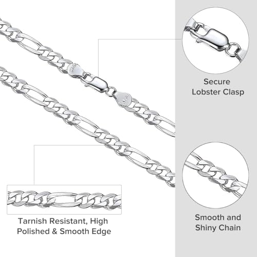 Figaro 925 Sterling Silver Chain for Men - Handmade Italian Design, Hypoallergenic, Secure Lobster Clasp - Stylish, Durable Necklace & Bracelet Chains for Everyday & Special Occasions - Gift Idea - size: 18, style: 2.1MM
