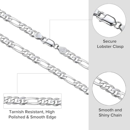 Figaro 925 Sterling Silver Chain for Men - Handmade Italian Design, Hypoallergenic, Secure Lobster Clasp - Stylish, Durable Necklace & Bracelet Chains for Everyday & Special Occasions - Gift Idea - size: 18, style: 2.1MM