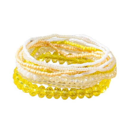 Bohemian Colorful Crystal Glass Beads Seed Beaded Bracelet Handmade Adjustable Stackable Elastic Strand Bangle for Women Summer Beach Hawaii Boho Wristbands Jewelry - color: yellow