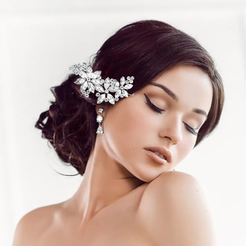 8pcs Rhinestone Side Clips Wedding Silver New Bride Bridesmaid Spring Clip French Hairpins Elegant Floral Stylish Accessories Gift for Women Girls