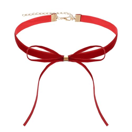 Trinkrittey Gothic Bow Knot Velvet Choker Red Velvet Choker Vintage Necklace Ribbon Collar Necklace for Women Party Jewelry Accessories