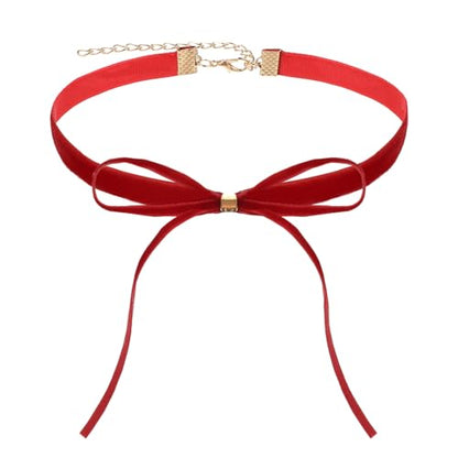 Trinkrittey Gothic Bow Knot Velvet Choker Red Velvet Choker Vintage Necklace Ribbon Collar Necklace for Women Party Jewelry Accessories
