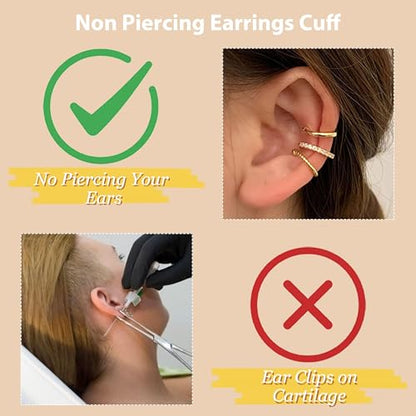 Gold Plated Ear Cuff Earrings for Women Non Piercing - Hypoallergenic Ear Cuffs Silver/Gold Non Tarnish Clip on Cartilage Earrings Fake Earring Set - color: C1:gold ear cuff