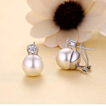 Han han Pearl Stud Earrings for Women 925 Sterling Silver, Pearl Jewelry Gift for Women 8MM-13MM - style: A- Large Pearl Studs 13mm