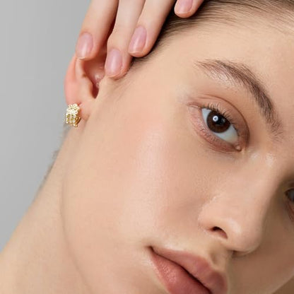 18K Gold Plated Huggie Hoop Earrings for Women, 925 Sterling Silver Post, Hypoallergenic Small Earrings - color: Bezel Huggies