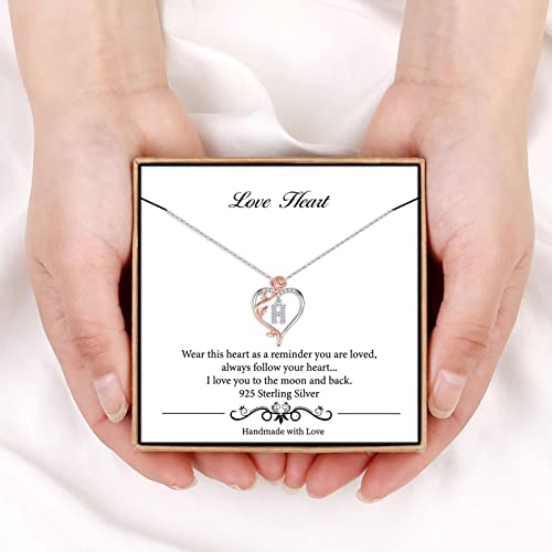 Iefil Rose Heart Initial Necklace, Anniversary Birthday Gifts for Women | Gift Box Packaging, 925 Sterling Silver, Jewelry Gift for Her Wife Mom Girlfriend, Initial A-Z, 19+2inches - color: IEFIL Jewelry Box, style: H