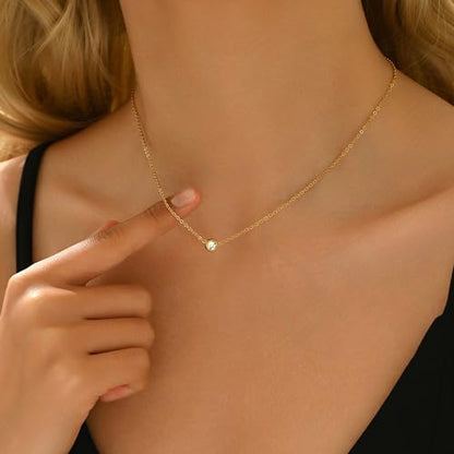 Cubic Zirconia Necklaces for Women 18K Gold Plated Tear drop Necklace Dainty Layered CZ Lariat Diamond Necklace - color: Bezel CZ-Gold