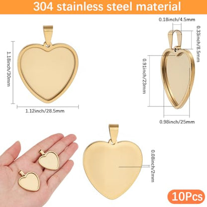 1 Box 10Pcs Gold Heart Bezel Pendant Trays Heart Shaped Bezel Cabochon Trays Bulk Stylish Stainless Steel Cabochon Blanks for DIY Crafts Jewelry Making Bracelet Keychain Charm Adults - style: Gold Heart