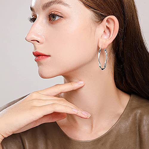 24K Gold Hoop Earrings for Women Trendy Real Gold Plated Twisted Thin Huggie Hoops, Dainty Cute Big Gold Filled Dangle Hoop Earrings Nickel Free Womens Earrings for Sensitive Ears Hypoallergenic - style: White Gold 40mm