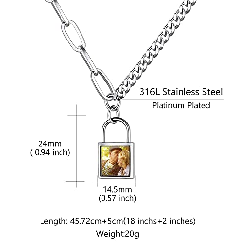 Custom4U Personalized Photo Necklace - Custom Heart/Oval/Round Charm Necklaces with Picture + Chain Adjustable - Stainless Steel/Acrylic Pendant Memorial Jewelry Christmas Gifts for Women - color: G-Silver Color