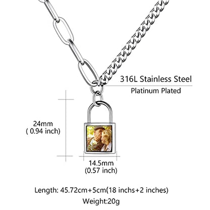 Custom4U Personalized Photo Necklace - Custom Heart/Oval/Round Charm Necklaces with Picture + Chain Adjustable - Stainless Steel/Acrylic Pendant Memorial Jewelry Christmas Gifts for Women - color: G-Silver Color