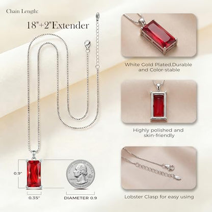 8mm x 16mm Square Birthstone Pendant Necklace – Fashion charming Sterling Silver Gift for women - color: July