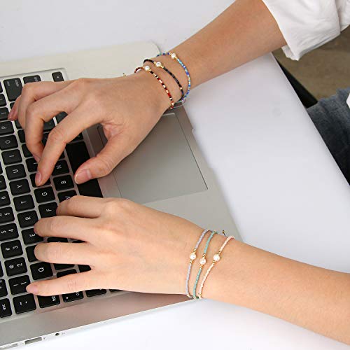 KELITCH 3 PCS Natural Pearls Bracelets Women Strand Thin Rope Friendship Bracelets Handmade Stack Charm Bracelets - color: 02S