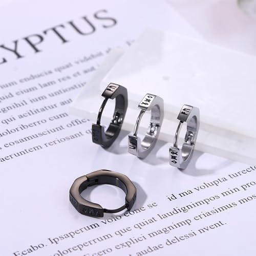 Aroncent 2-8Pcs Womens Mens Huggie Hoop Triangle Earrings Viking Runes Stainless Steel Ear Stud Novelty Black/Gold/Silver - color: F-Viking Geometric Earrings-2PCS