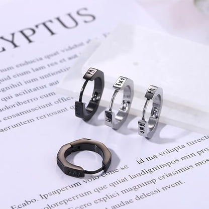 Aroncent 2-8Pcs Womens Mens Huggie Hoop Triangle Earrings Viking Runes Stainless Steel Ear Stud Novelty Black/Gold/Silver - color: F-Viking Geometric Earrings-Black