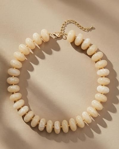 Elegance 11 designs Colorful Chunky Beaded Necklace for Women,Thick Acrylic Disc Bead Choker Statement Necklace Cute Trendy Necklaces Jewelry Gifts for Women - color: Beige