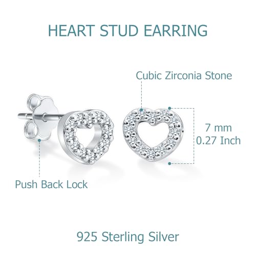 LeCalla 925 Sterling Silver CZ Stud Earrings for Women | Cubic Zirconia Halo & Heart Stud Earring | Rhodium-Plated Silver Jewelry for Her Mom Wife - color: Open Heart Studs