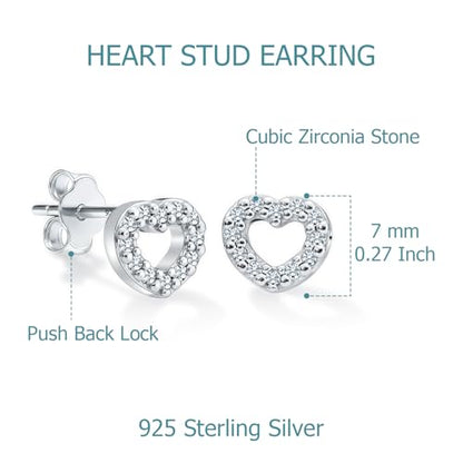 LeCalla 925 Sterling Silver CZ Stud Earrings for Women | Cubic Zirconia Halo & Heart Stud Earring | Rhodium-Plated Silver Jewelry for Her Mom Wife - color: Open Heart Studs
