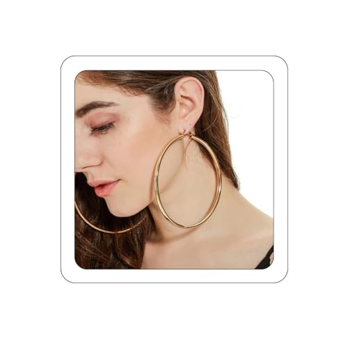 BETHYNAS 110 120mm Gold Large Basketball Hoop Earrings for Women Big Thin Hoop Fashion Round Circle Huggie Minimalist Earrings - color: 110mm