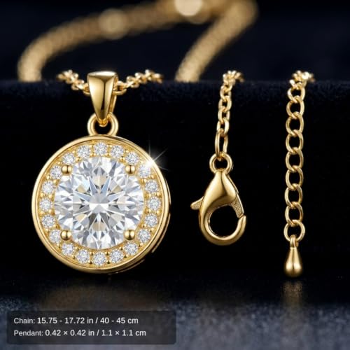 14K Gold Plated Petite CZ Halo Pendant Necklace for Women, Adjustable Chain