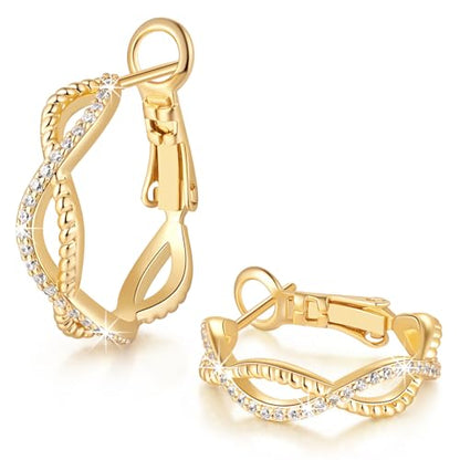 Gold Hoop Earrings for Women 14K Gold Earrings for Women | Twist CZ Gold Hoop Earrings 14K Gold Hoop Earrings Hypoallergenic Lightweight Gold Hoop Earrings for Women 20/25/30/40/50mm - size: 20MM