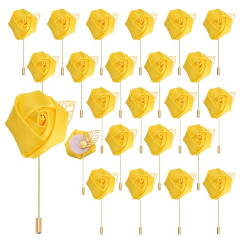 uxcell 24pcs Yellow Rose Boutonnieres Flower Pins for Wedding | Buttonholes Pocket Boutonnieres for Wedding Ceremony Anniversary Prom Formal Dinner Party - color: Yellow
