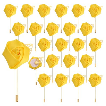uxcell 24pcs Yellow Rose Boutonnieres Flower Pins for Wedding | Buttonholes Pocket Boutonnieres for Wedding Ceremony Anniversary Prom Formal Dinner Party - color: Yellow