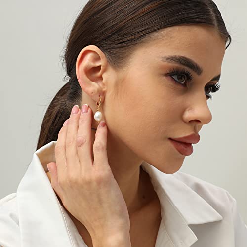 XYJZXY Gold Huggie Small Hoop Earrings with Charm Personalized Snake/Evil Eye/Star/Cross/Lock/Key 18k Gold Plated Crystal Drop Dangle Earrings for Women - style: Pearls