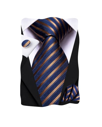 Dubulle Mens Paisley Striped Tie Woven Necktie for Men and Handkerchief Cufflinks Set Wedding Formal Business - color: Blue Checks