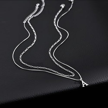 MBW Dainty Silver Layered Initial A-Z Pendant Necklaces for Women Thin | Simple Waterproof 925 Silver Plated Necklace Figaro Choker Monogram Name Jewelry Set Personalized - color: Silver InitIal NK-U