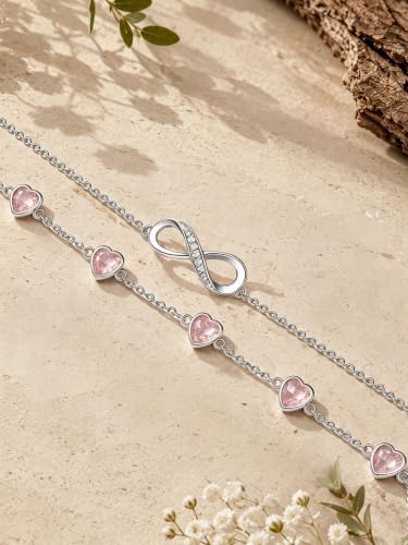 Prismata Infinity Birthstone Charm Link Bracelet/Anklet 925 Sterling Silver Adjustable 12 Months Birthstone Infinity Bracelet/Anklet Birthday Jewelry Gifts for Women Her - color: 10-October, size: 7'+2' Bracelet