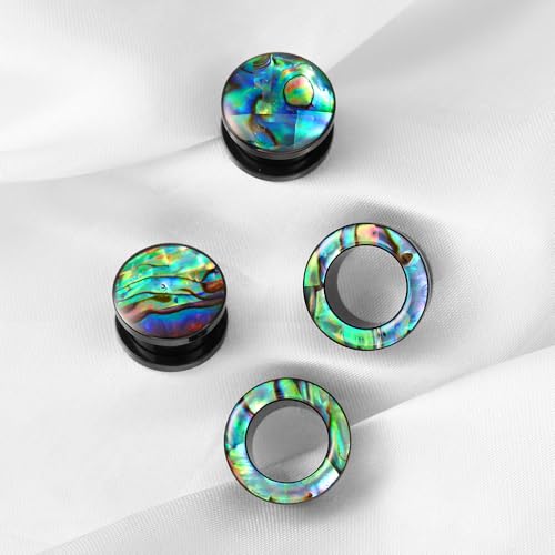 2 Pairs Abalone Pearl Shell Stainless Steel Ear Gauges Plugs and Tunnels, Size 2g - 1 inch Hypoallergenic Surgical Steel Ear Stretcher Expander Body Jewelry - color: BO1651 Black, size: 16 mm (5/8 inch)